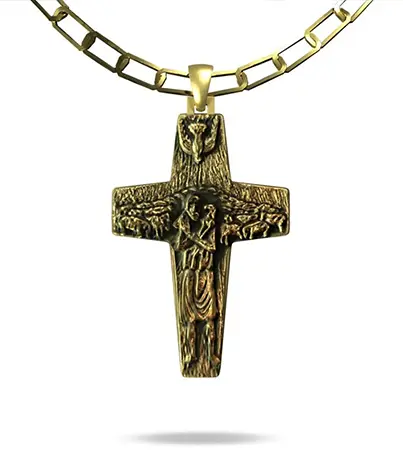 Cruz do Bom Pastor Banhada em Ouro 18 Quilates — Grande